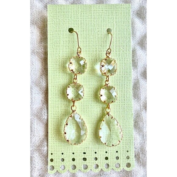 New Clear Faceted Crystals & Gold Tone Sparkle Statement Earrings - 2.75" - Picture 3 of 5